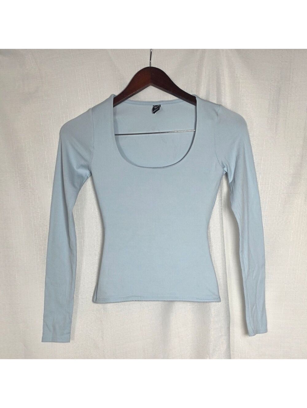 Windsor Baby Blue Ribbed Long Sleeve Scoop Neck Fitted Top Y2K Capsule Baby Tee